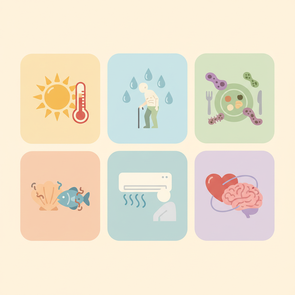 여름철 노인 건강을 위협하는 열사병, 탈수, 식중독, 비브리오패혈증, 냉방병, 심뇌혈관질환까지 위험 요인