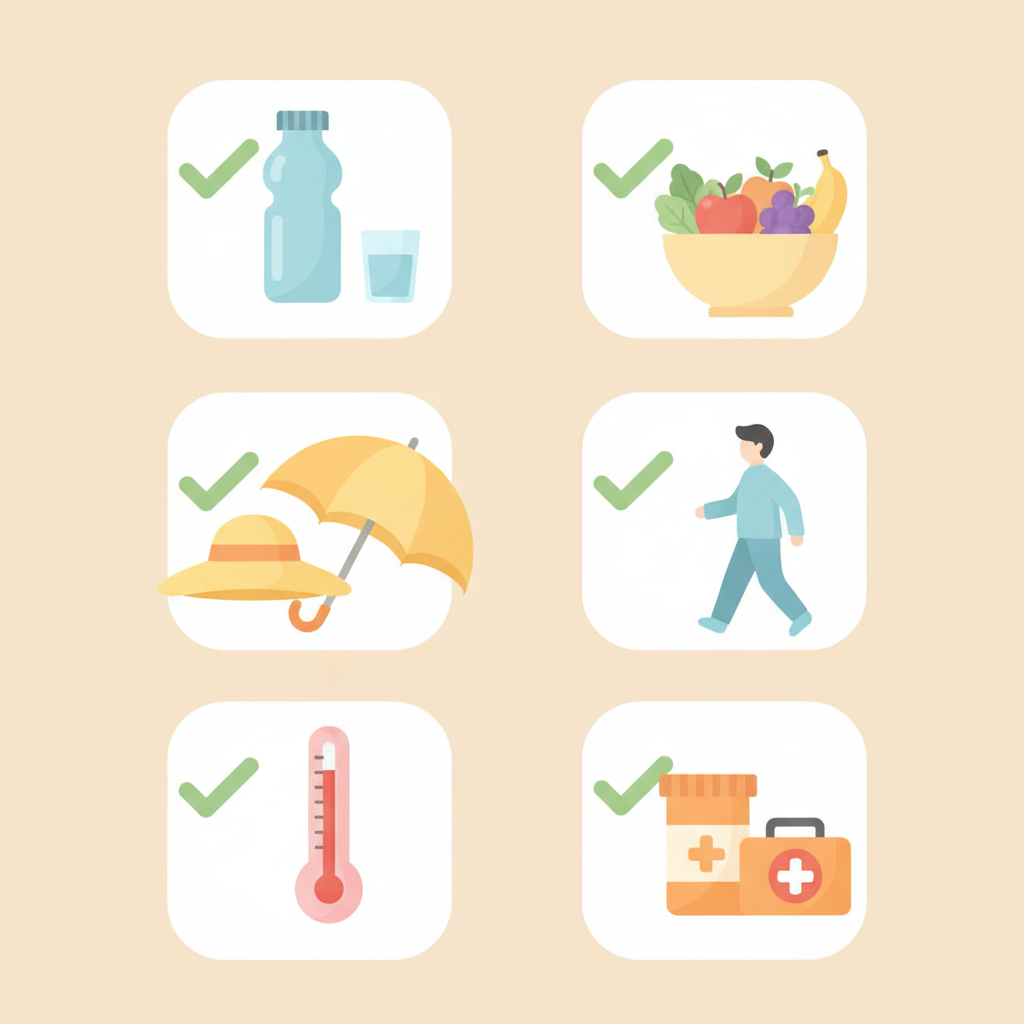 여름철 노인 건강을 위협하는 6가지 위험 체크리스트 — 열사병, 탈수, 식중독, 비브리오패혈증, 냉방병, 심뇌혈관질환