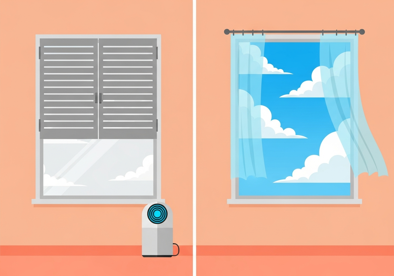 미세먼지 나쁨일 때와 맑은 날의 환기 타이밍 비교