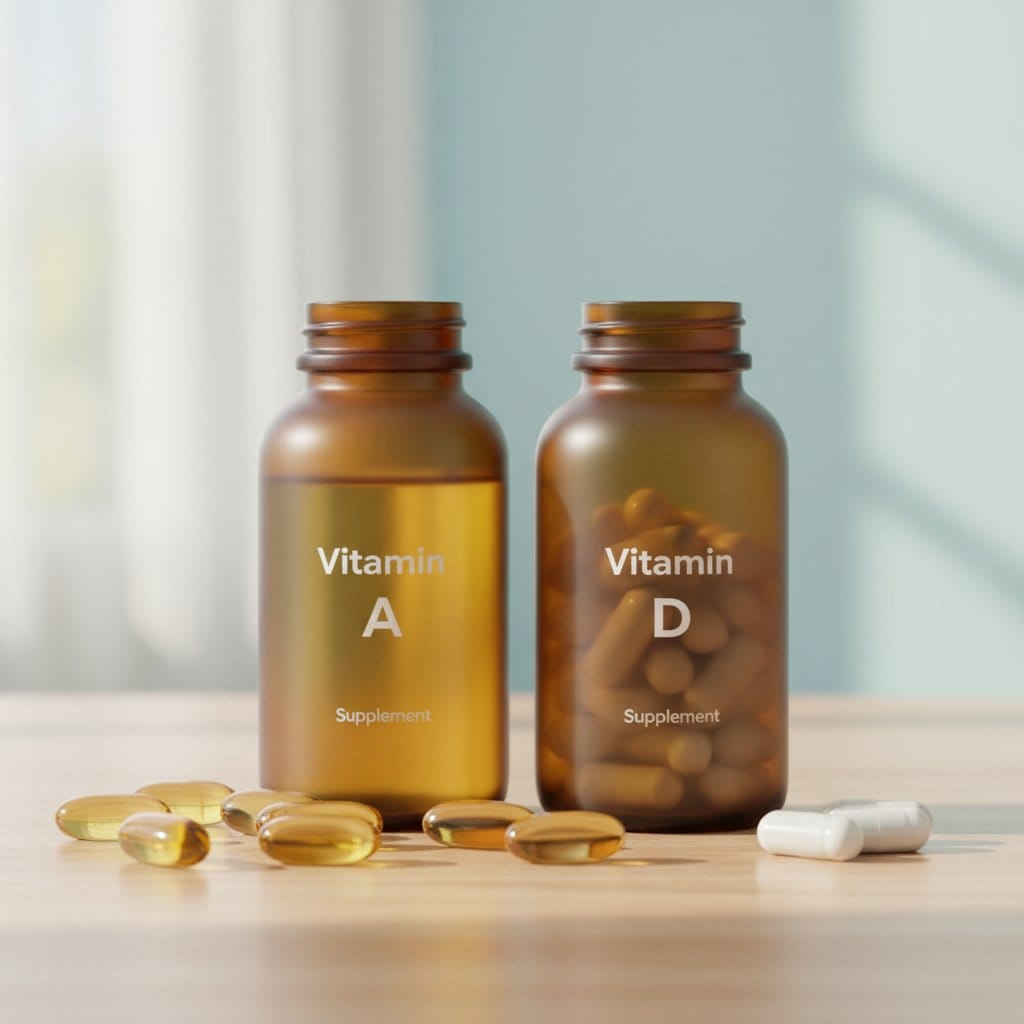 비타민 A와 D 보충제 - 지용성이라 몸에 쌓일 수 있어요