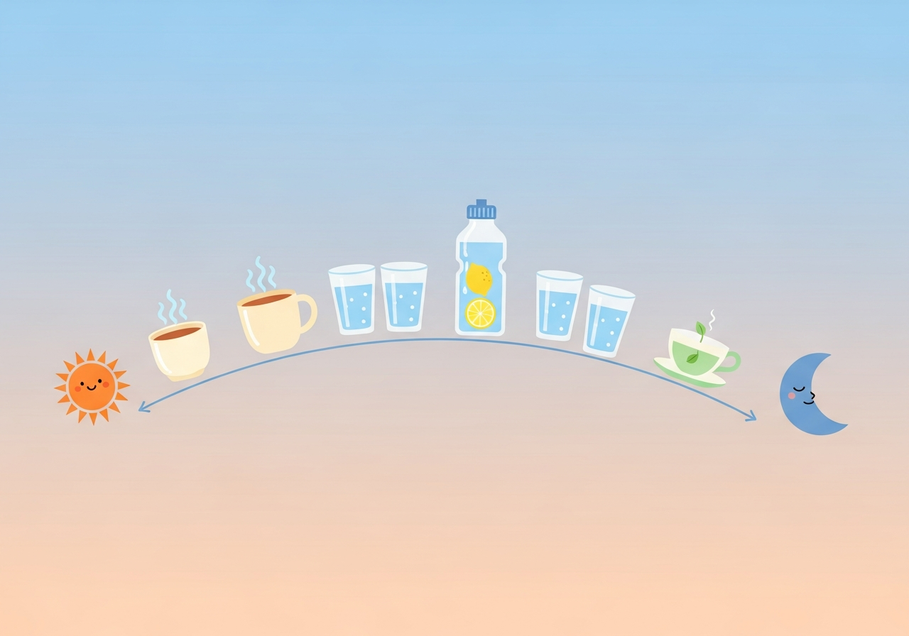 아침부터 밤까지 나눠 마시는 수분 섭취 루틴 예시