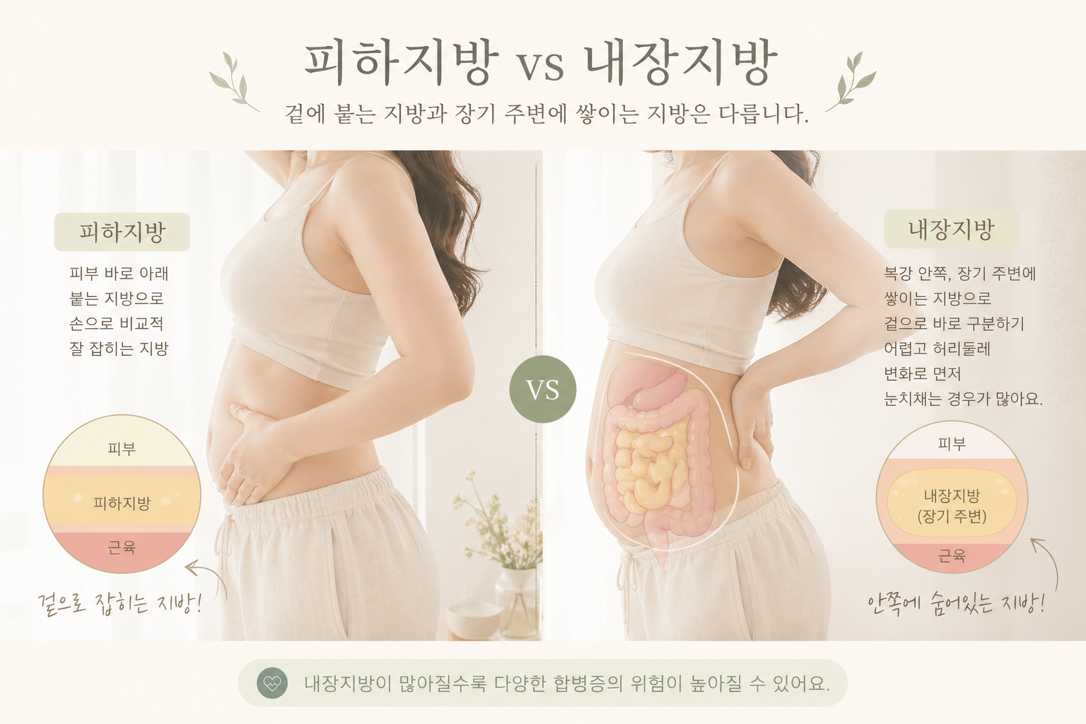 피부 아래 지방과 장기 주변 지방의 위치 차이