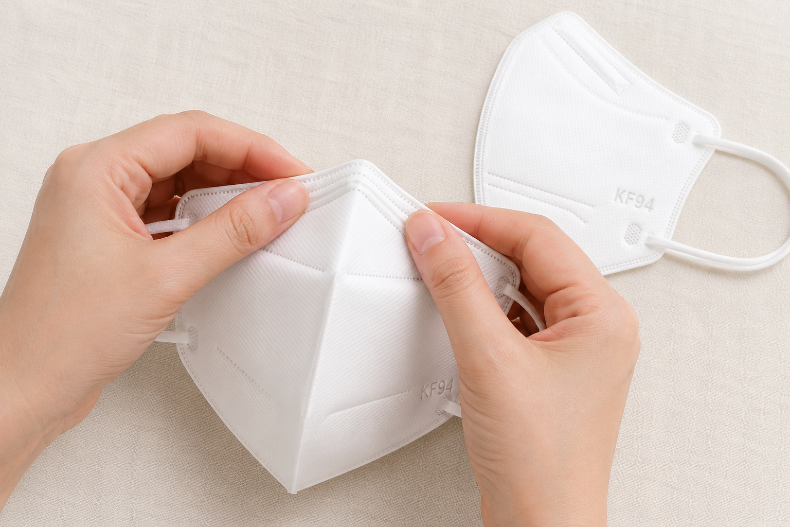 KF94 마스크를 코와 얼굴선에 맞게 밀착해 착용하는 방법