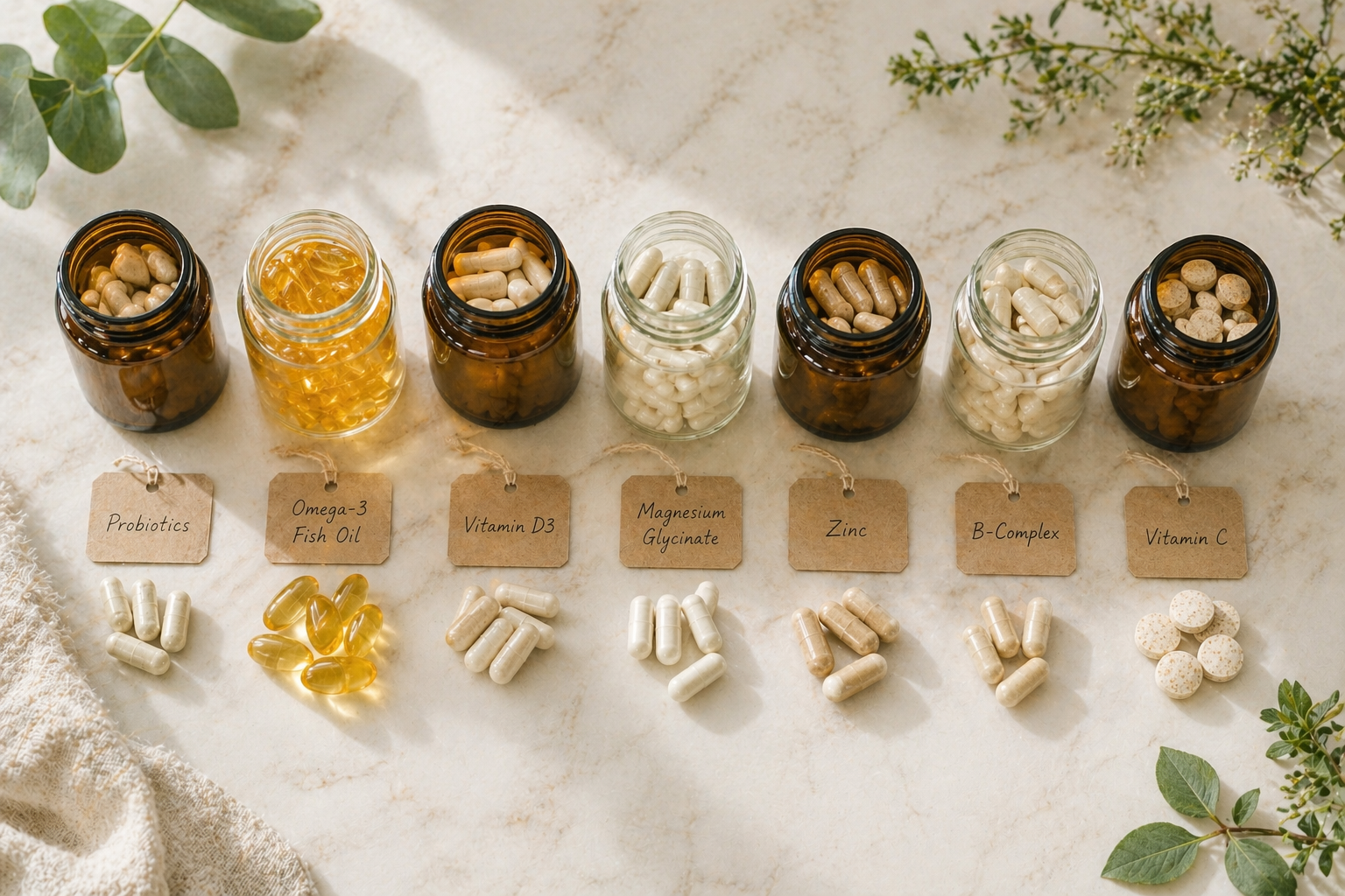 비타민C, 비타민D, 아연, 프로바이오틱스, 베타글루칸, 비타민B군, 에키나시아