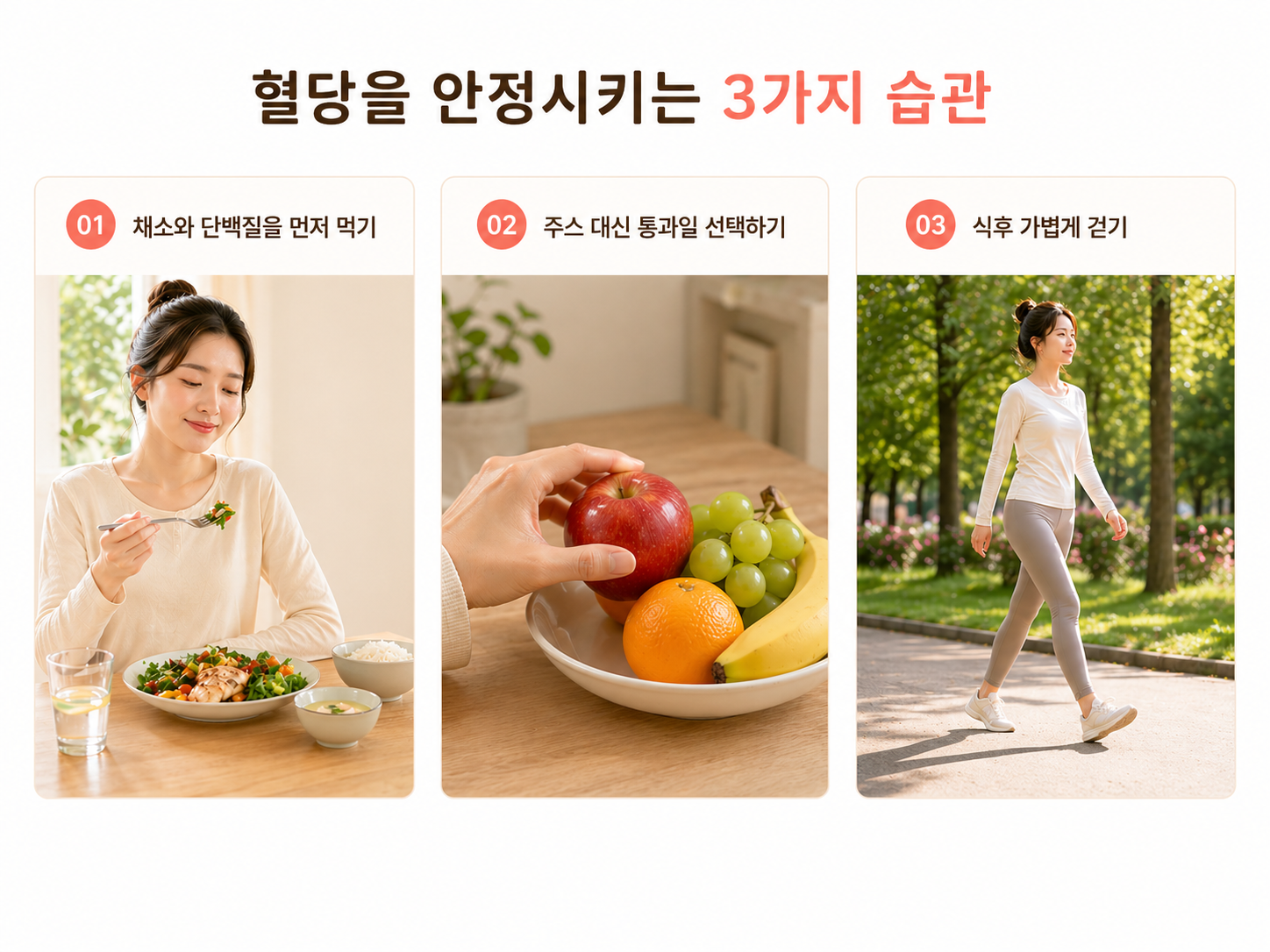 식사 순서·통과일·식후 걷기 3단계