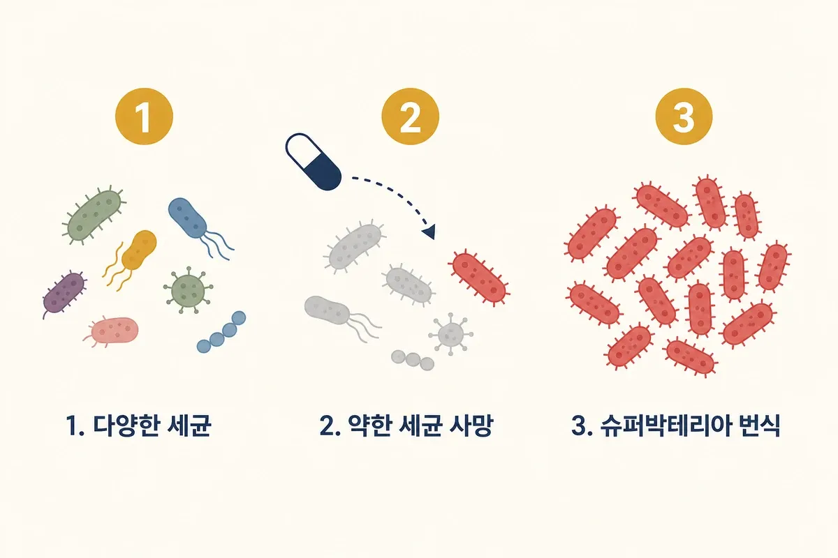 항생제 내성 발생 3단계 메커니즘