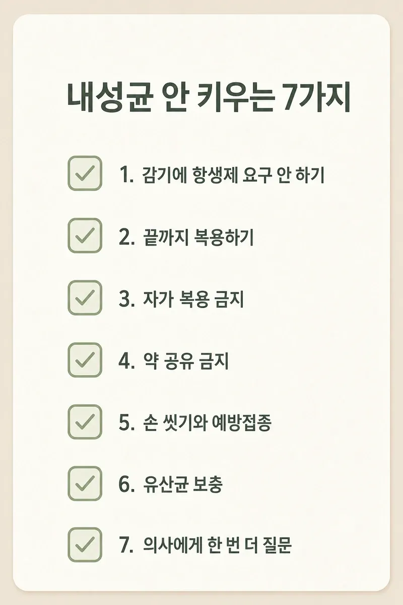 항생제 내성 막는 7가지 실천 수칙 체크리스트