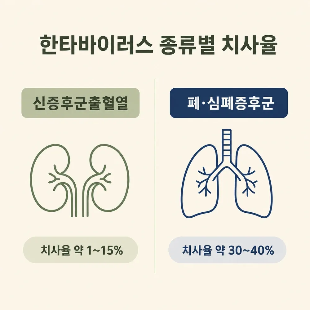 한타바이러스 종류별 치사율 비교 인포그래픽