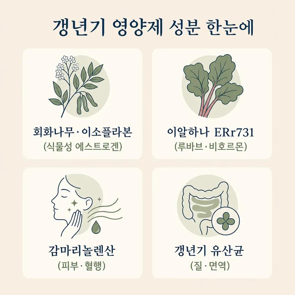 갱년기 영양제 성분 계열 비교 인포그래픽